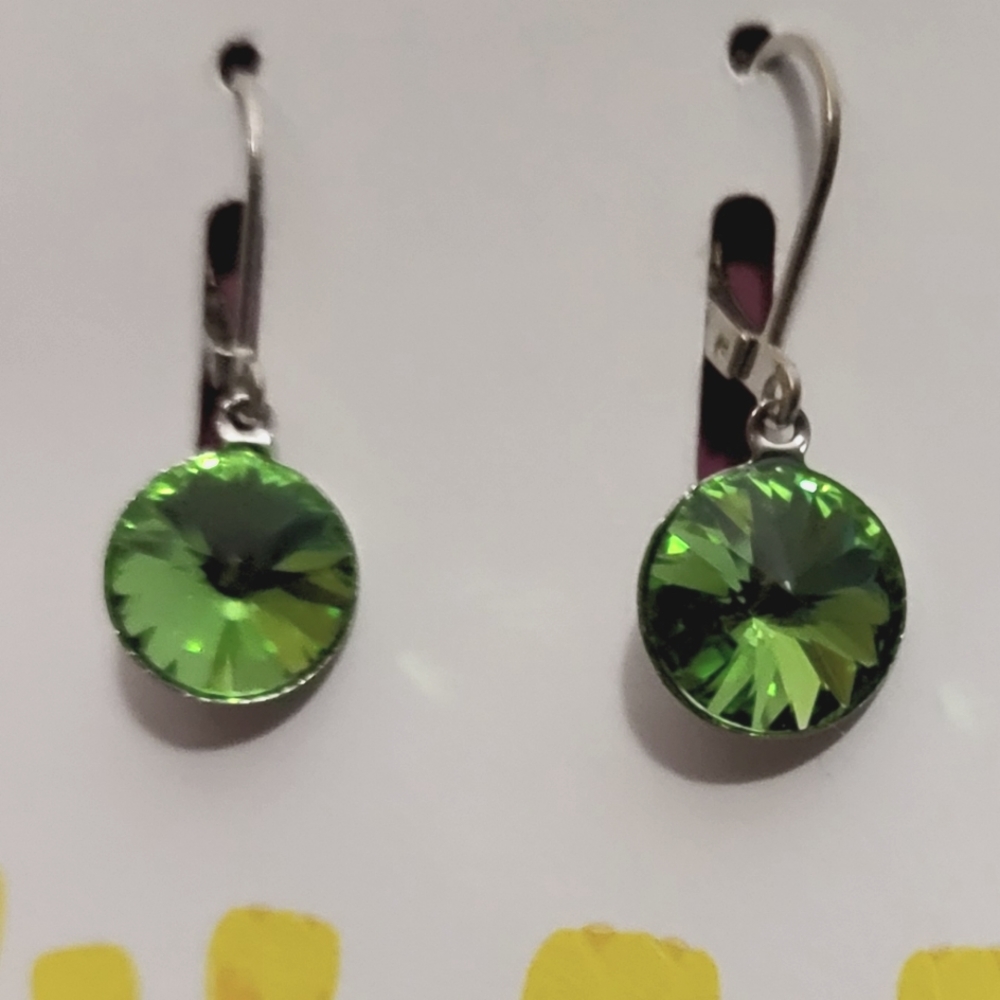 Peridot Swarovski 10mm crystal earrings.